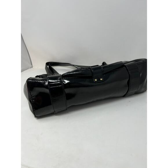 Michael Kors Patent Leather Satchel Bag Handbag Black Gold RESHOOT - Picture 7 of 8